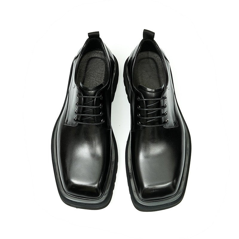 Men's Broad Square Toe Derbies: Chunky Sole Leather Dress Shoes