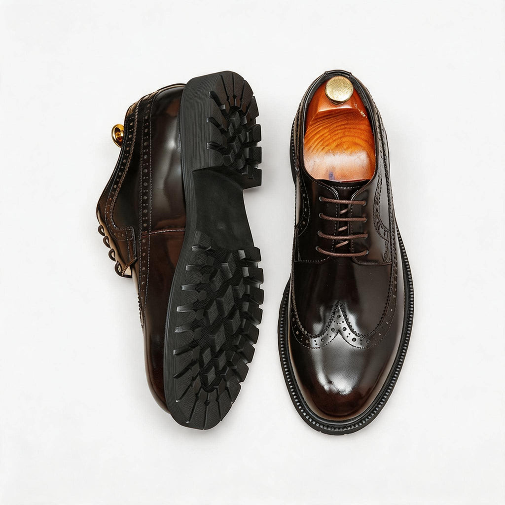 Men's Brogue Derby Dress Shoes: Fashion Chunky Sole Formal