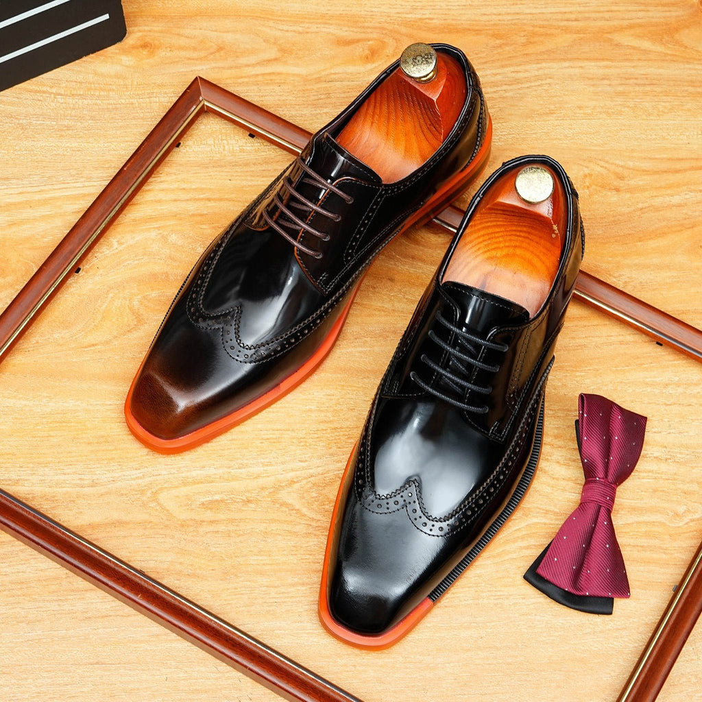 Men's Brogue Derby Dress Shoes: Fashion Contrast Sole Formal