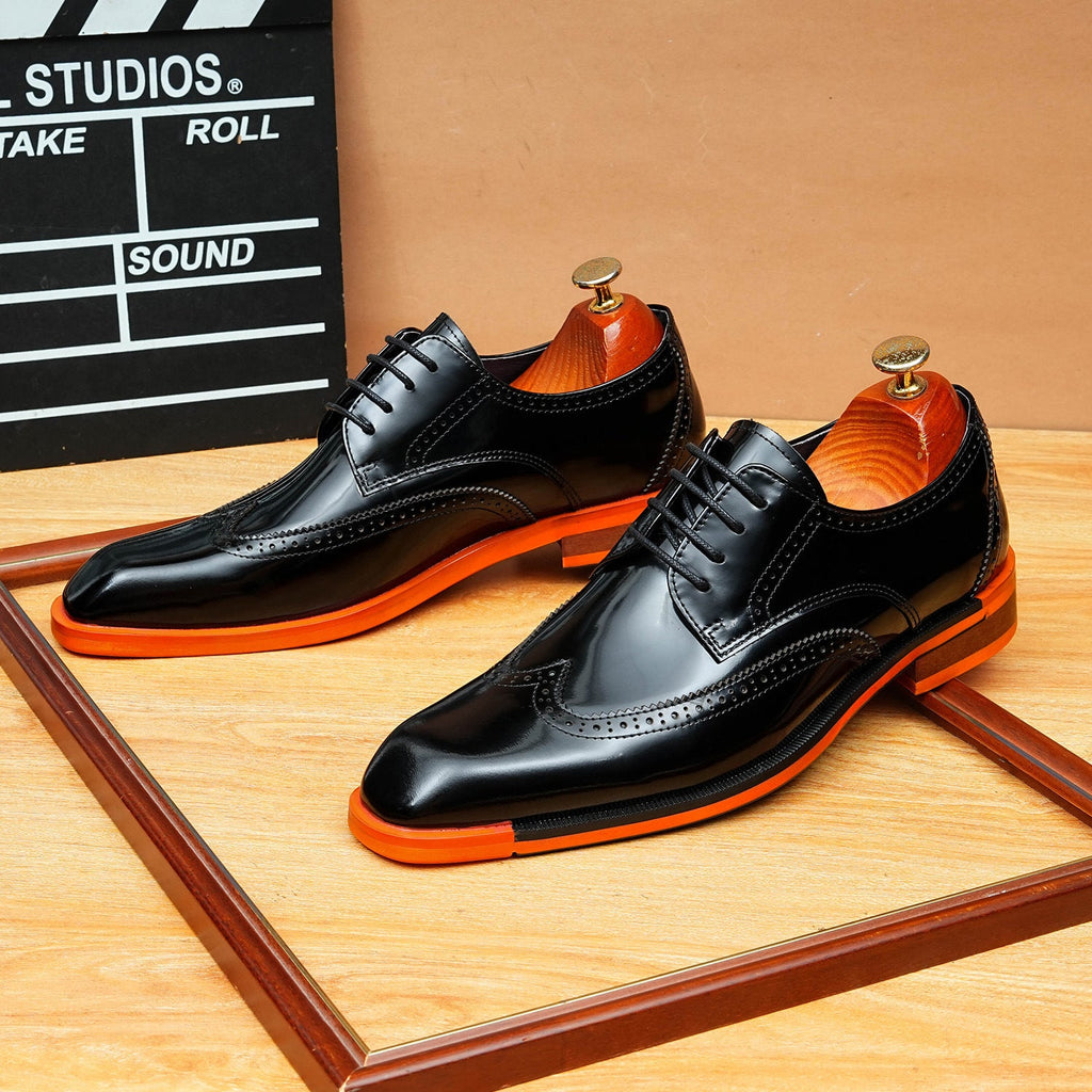 Men's Brogue Derby Dress Shoes: Fashion Contrast Sole Formal