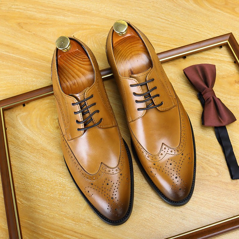 Men's Brogue Shoes: Genuine Leather Wingtip Business Dress Shoes