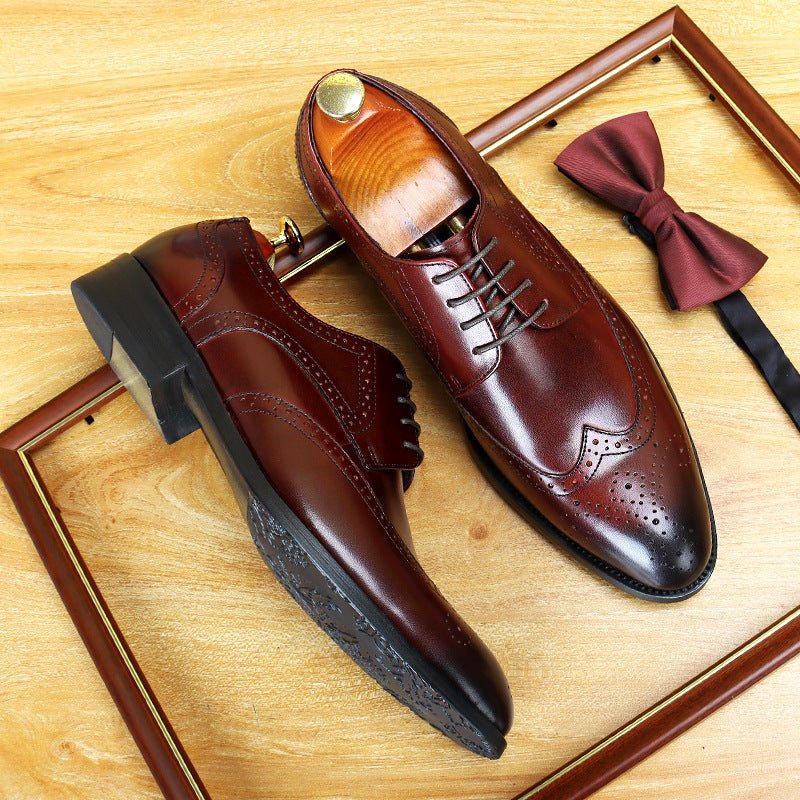 Men's Brogue Shoes: Genuine Leather Wingtip Business Dress Shoes