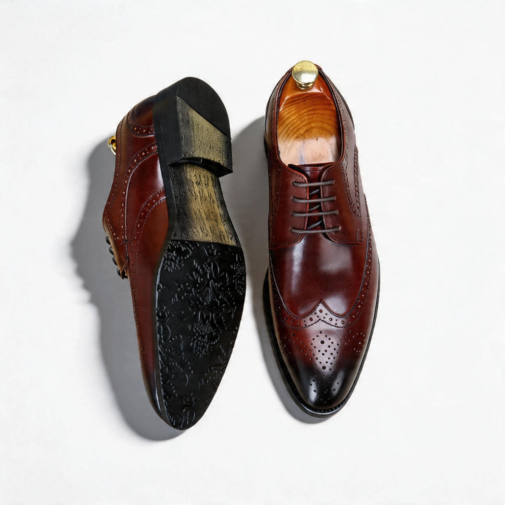 Men's Brogue Shoes: Genuine Leather Wingtip Business Dress Shoes