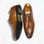 Men's Brogue Shoes: Genuine Leather Wingtip Business Dress Shoes