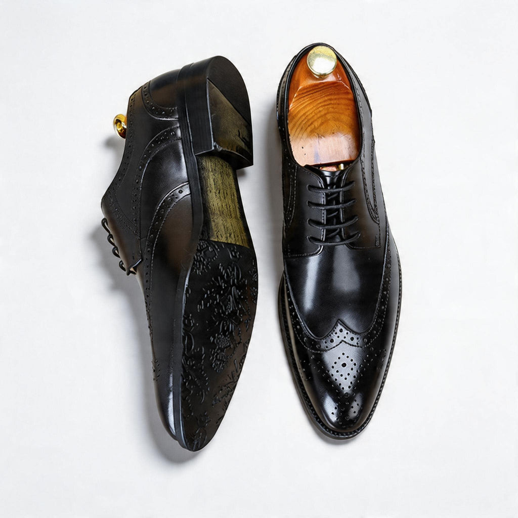 Men's Brogue Shoes: Genuine Leather Wingtip Business Dress Shoes