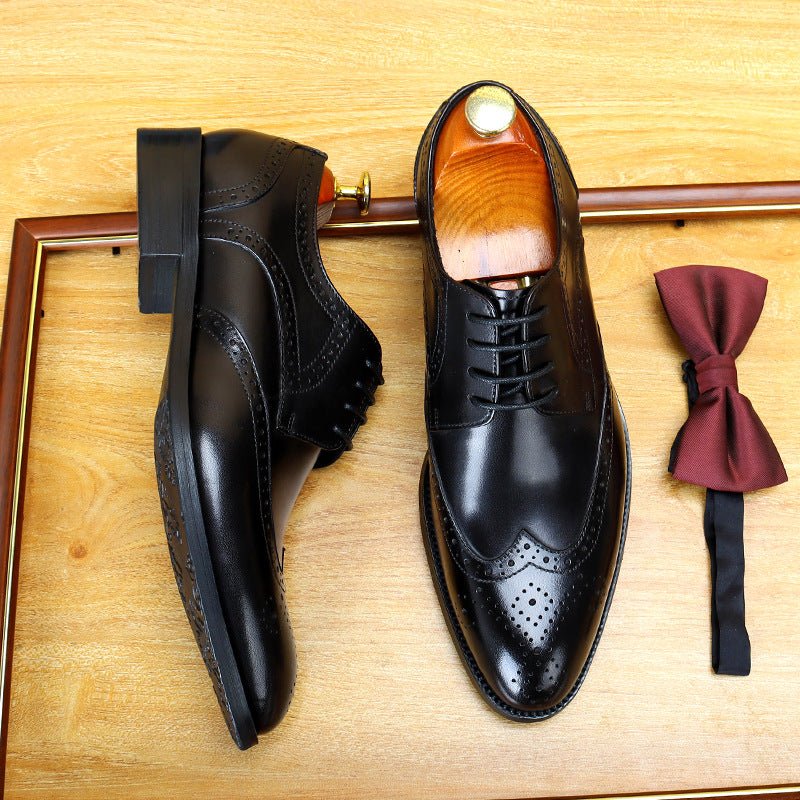 Men's Brogue Shoes: Genuine Leather Wingtip Business Dress Shoes