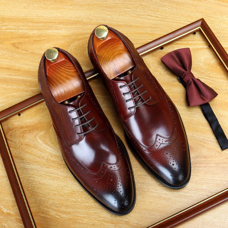 Men's Brogue Shoes: Genuine Leather Wingtip Business Dress Shoes