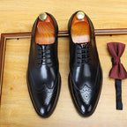 Men's Brogue Shoes: Genuine Leather Wingtip Business Dress Shoes