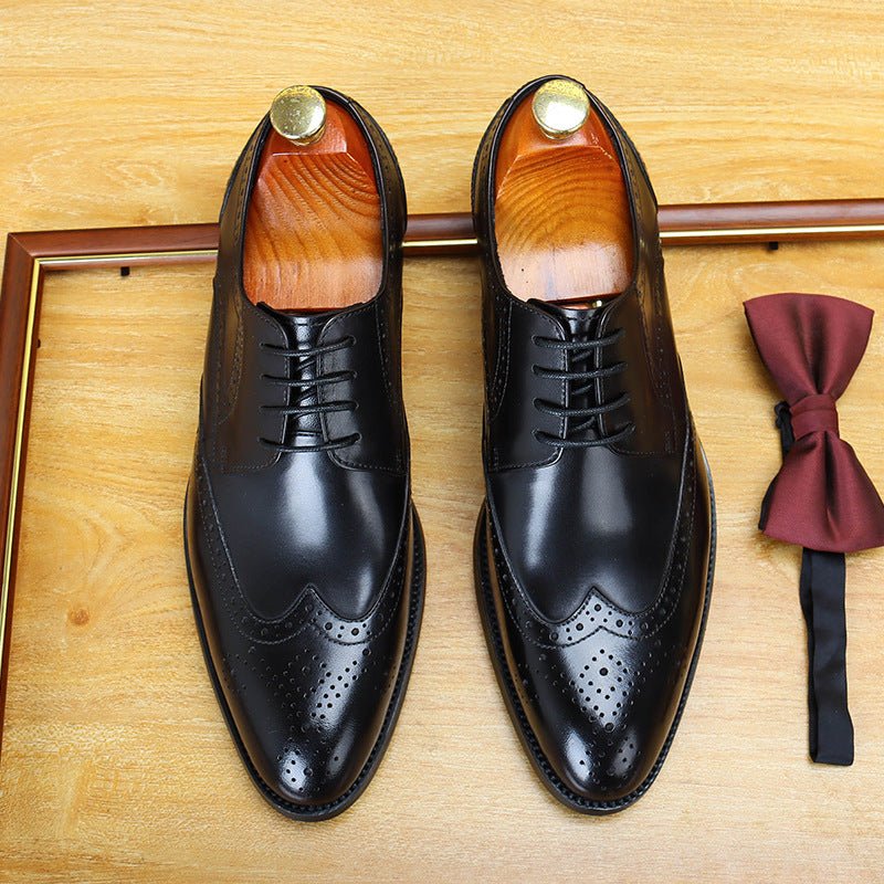 Men's Brogue Shoes: Genuine Leather Wingtip Business Dress Shoes