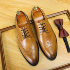 Men's Brogue Shoes: Genuine Leather Wingtip Business Dress Shoes