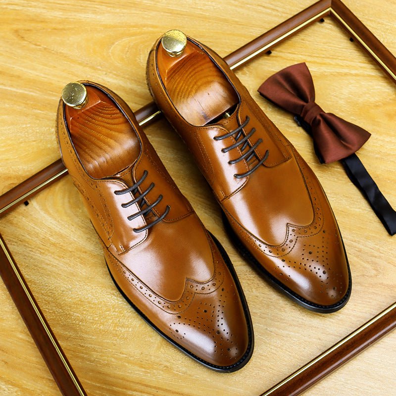 Men's Brogue Shoes: Genuine Leather Wingtip Business Dress Shoes