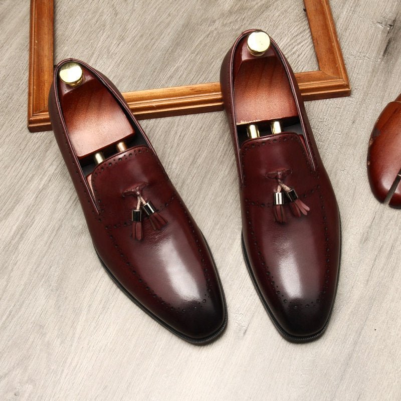 Men's Brogue Tassel Loafers: Stylish Pointed Toe Wedding Dress Shoesyes