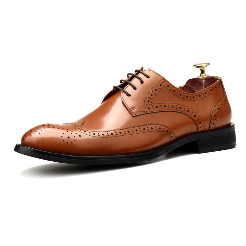 Men's Burgundy Brogue Derby Dress Shoes: Formal Business Galayes