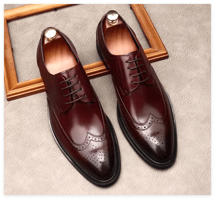 Men's Burgundy Brogue Derby Dress Shoes: Formal Business Galayes