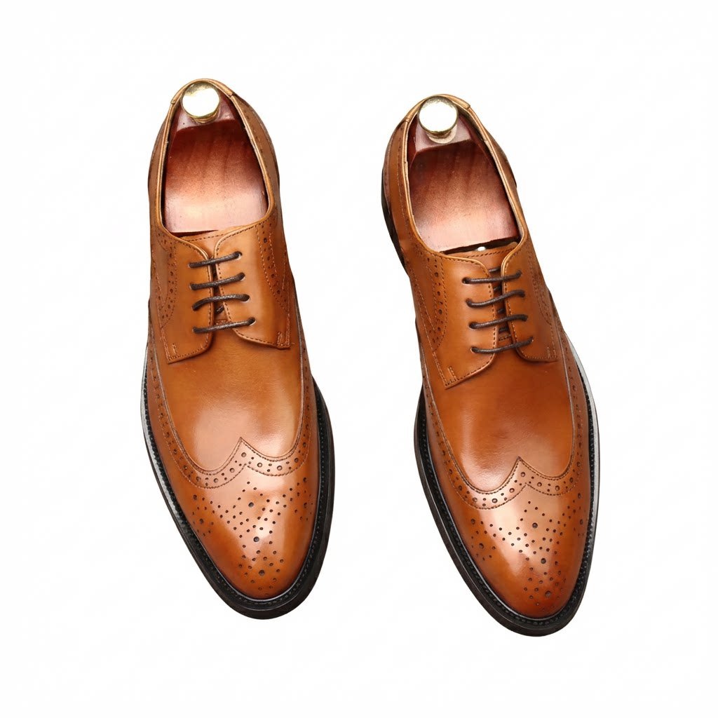 Men's Burgundy Brogue Derby Dress Shoes: Formal Business Galayes