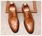 Men's Burgundy Brogue Derby Dress Shoes: Formal Business Galayes