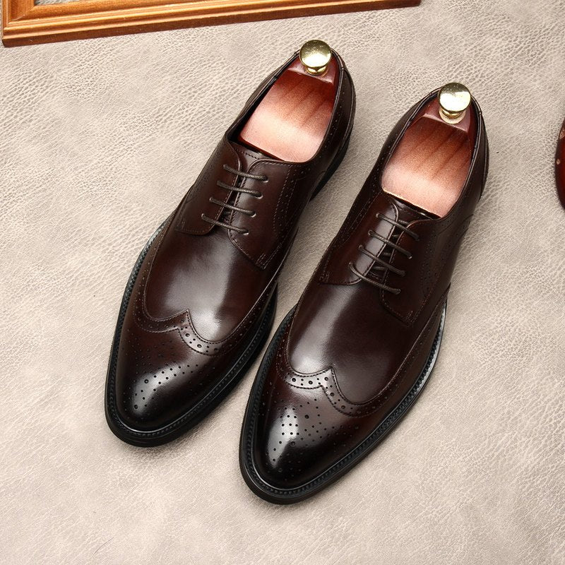 Men's Burgundy Brogue Derby Dress Shoes: Formal Business Galayes