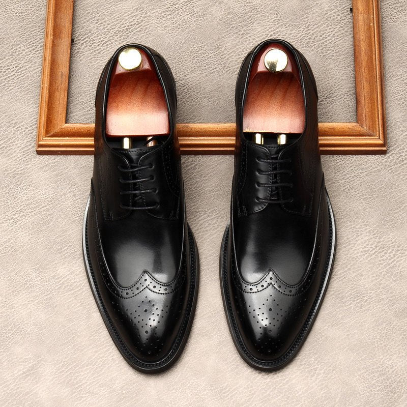 Men's Burgundy Brogue Derby Dress Shoes: Formal Business Galayes