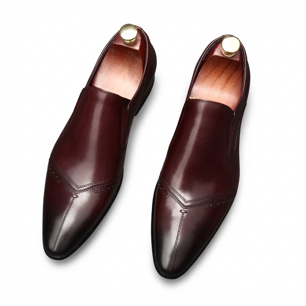 Sophisticated burgundy wine red pointed toe formal dress shoes for luxury parties.
