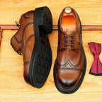 Men's Burnished Derby Shoes: Wingtip Leather Elevator Dress Shoes