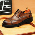Men's Burnished Derby Shoes: Wingtip Leather Elevator Dress Shoes