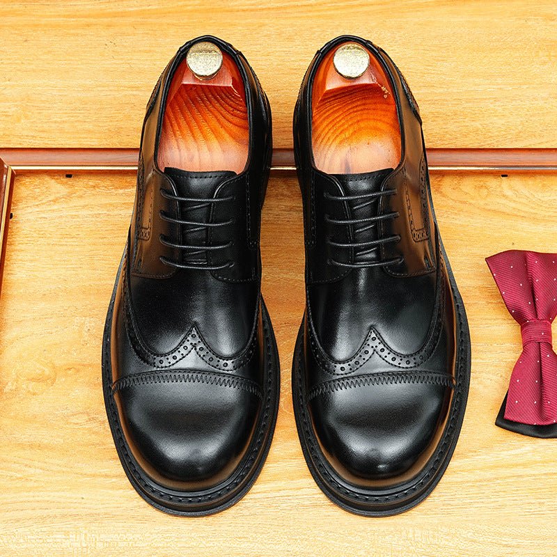 Men's Burnished Derby Shoes: Wingtip Leather Elevator Dress Shoes