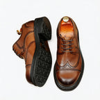 Men's Burnished Derby Shoes: Wingtip Leather Elevator Dress Shoes