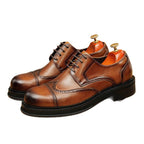 Men's Burnished Derby Shoes: Wingtip Leather Elevator Dress Shoes