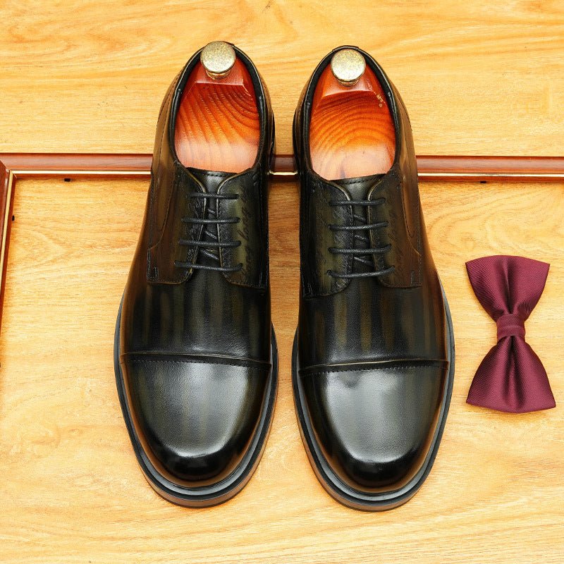 Men's Burnished Leather Shoes: Cap Toe Wedding Dress Shoes
