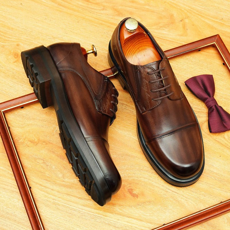Men's Burnished Leather Shoes: Cap Toe Wedding Dress Shoes