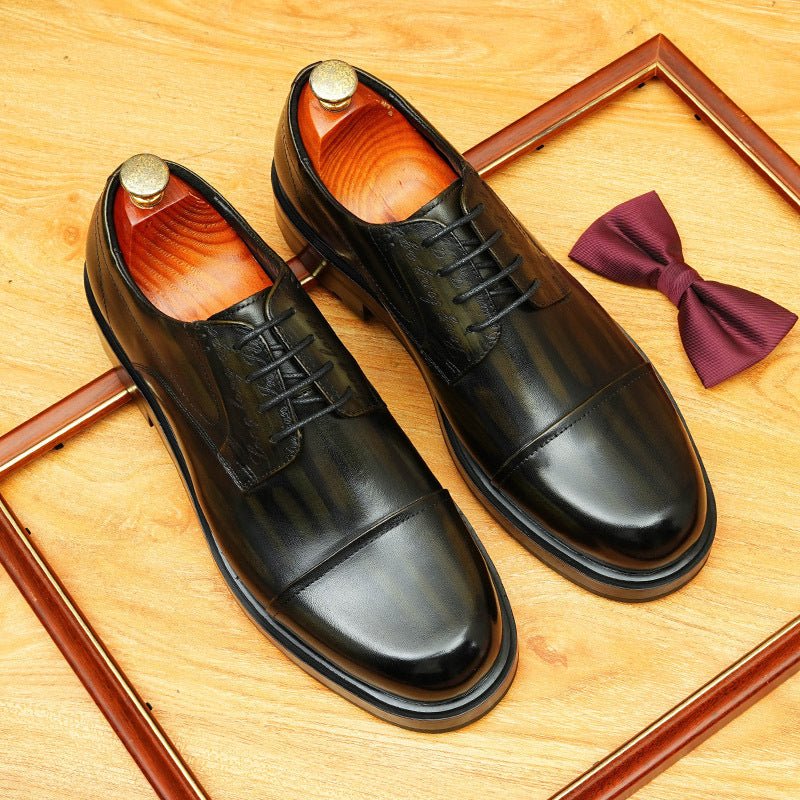 Men's Burnished Leather Shoes: Cap Toe Wedding Dress Shoes