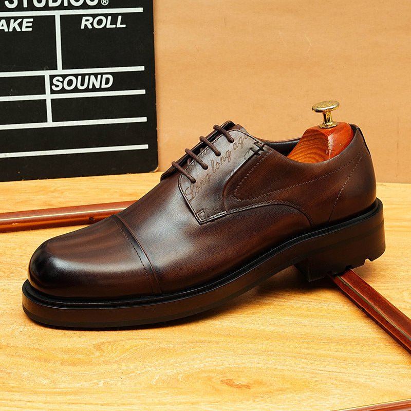 Men's Burnished Leather Shoes: Cap Toe Wedding Dress Shoes