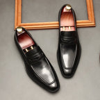 Men's Burnished Penny Loafers: Stylish Pointed Toe Wedding Dress Shoesyes