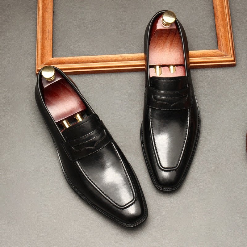 Men's Burnished Penny Loafers: Stylish Pointed Toe Wedding Dress Shoesyes