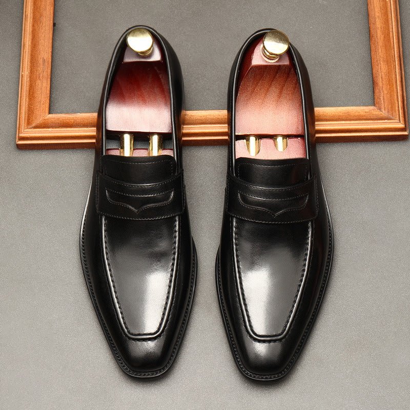 Men's Burnished Penny Loafers: Stylish Pointed Toe Wedding Dress Shoesyes