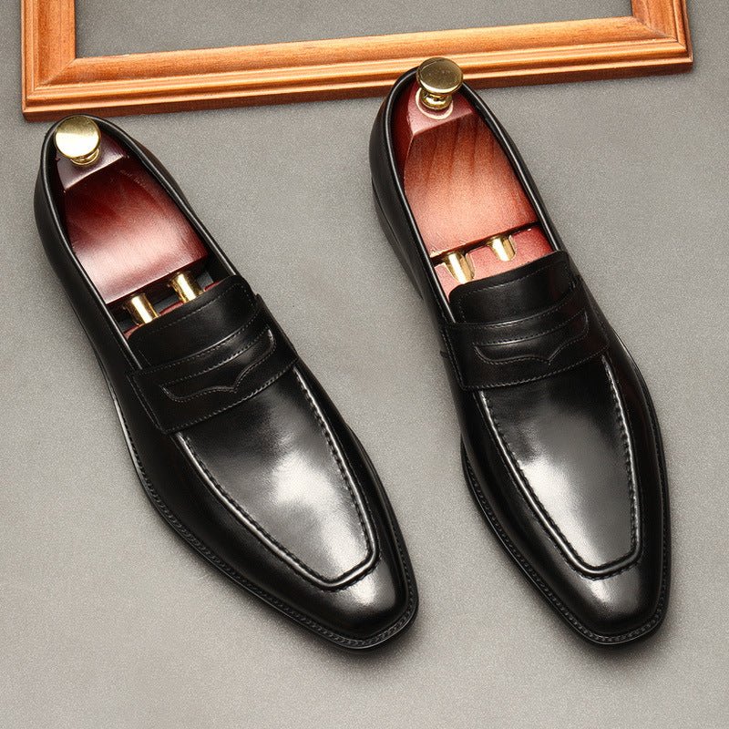 Men's Burnished Penny Loafers: Stylish Pointed Toe Wedding Dress Shoesyes