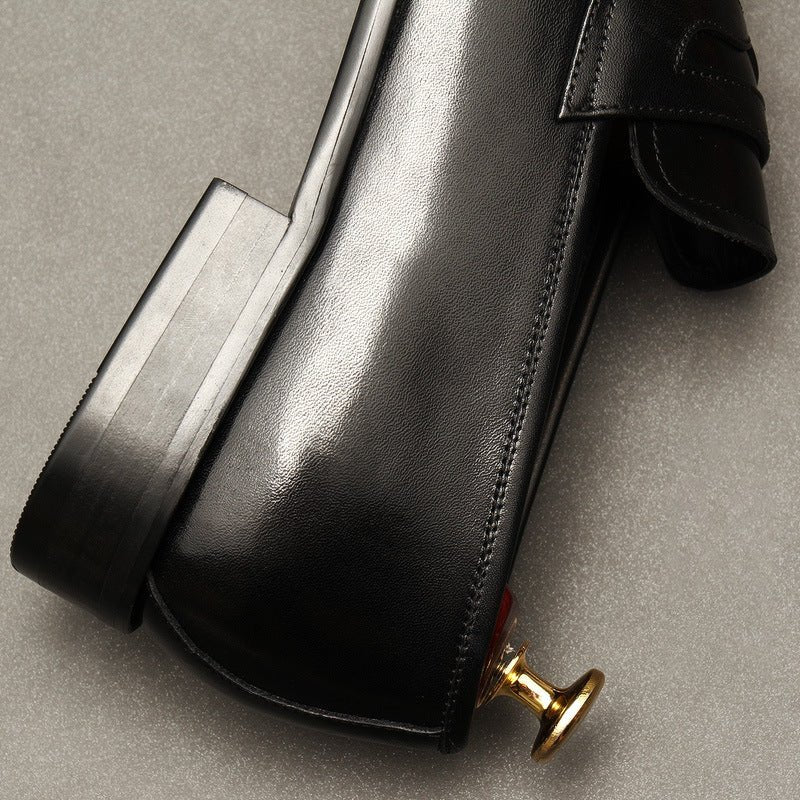 Men's Burnished Penny Loafers: Stylish Pointed Toe Wedding Dress Shoesyes