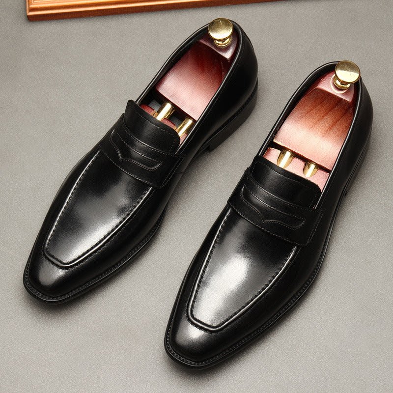 Men's Burnished Penny Loafers: Stylish Pointed Toe Wedding Dress Shoesyes
