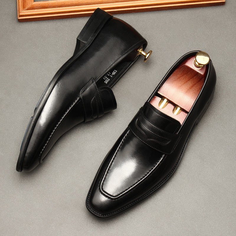 Men's Burnished Penny Loafers: Stylish Pointed Toe Wedding Dress Shoesyes