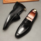 Men's Burnished Penny Loafers: Stylish Pointed Toe Wedding Dress Shoesyes