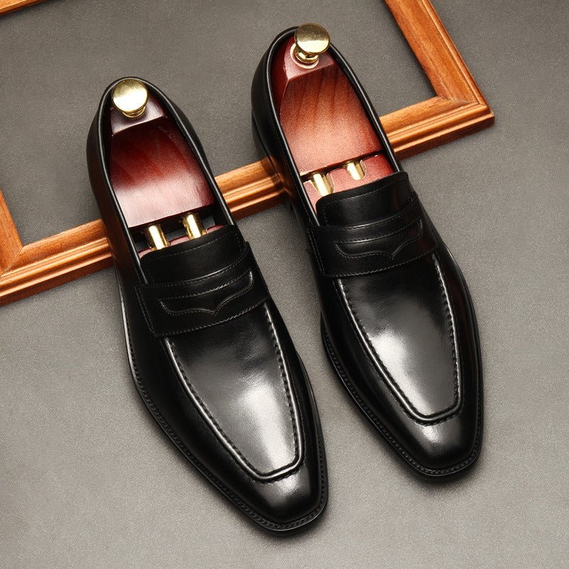 Men's Burnished Penny Loafers: Stylish Pointed Toe Wedding Dress Shoesyes
