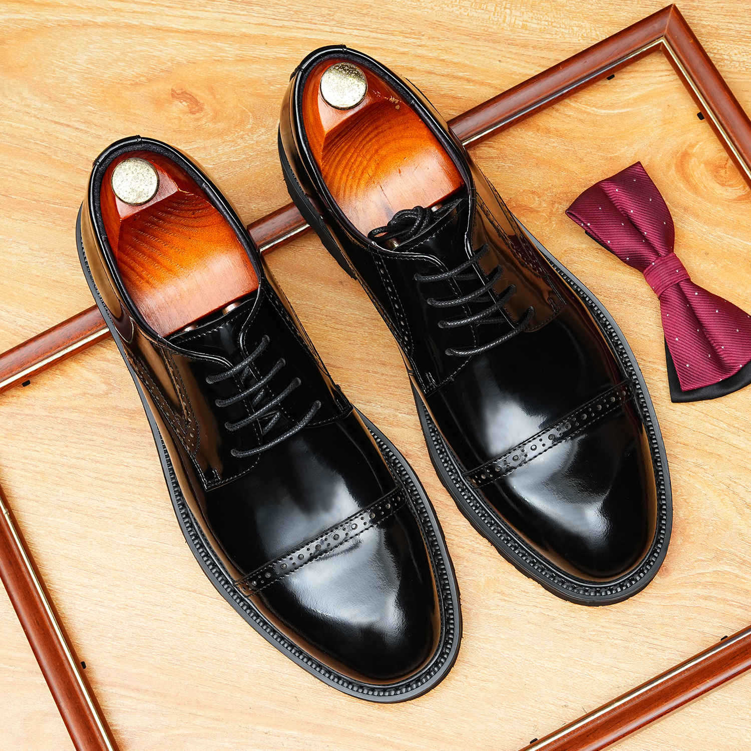 Men's Cap Toe Brogue Derbies: Genuine Leather Formal Dress Shoes