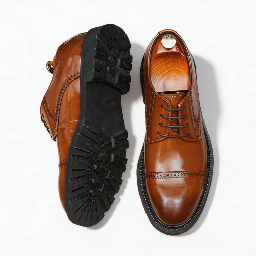 Men's Cap Toe Brogue Derbies: Genuine Leather Formal Dress Shoes