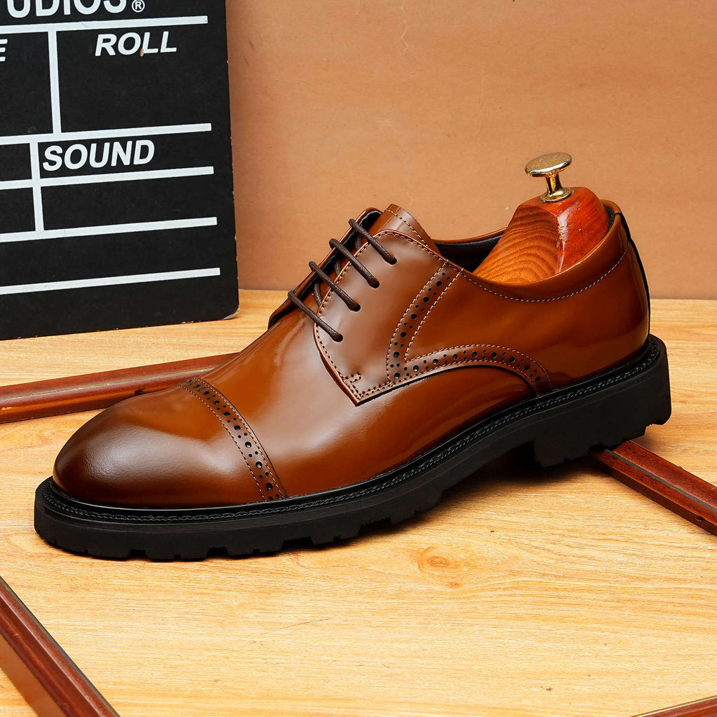 Men's Cap Toe Brogue Derbies: Genuine Leather Formal Dress Shoes