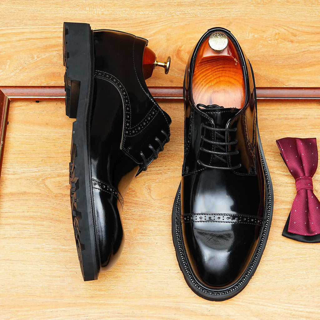 Men's Cap Toe Brogue Derbies: Genuine Leather Formal Dress Shoes