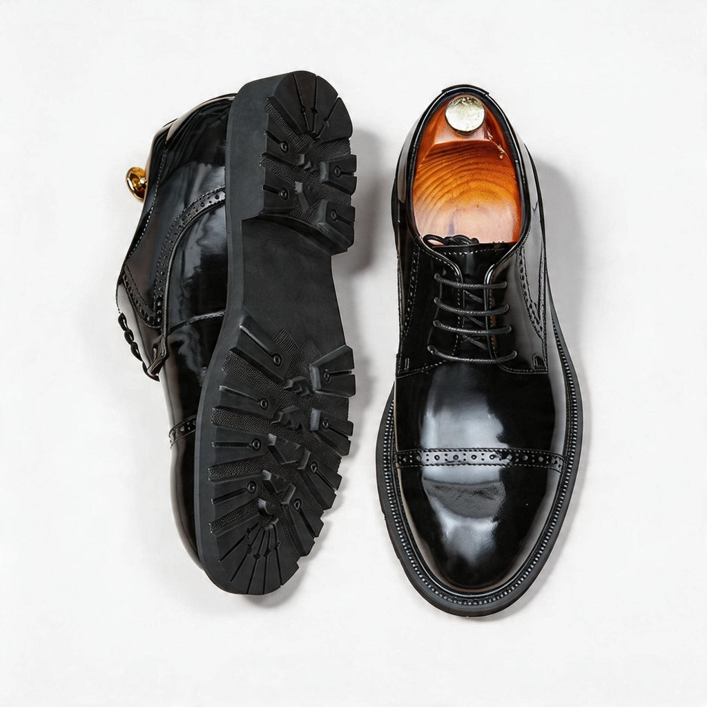 Men's Cap Toe Brogue Derbies: Genuine Leather Formal Dress Shoes