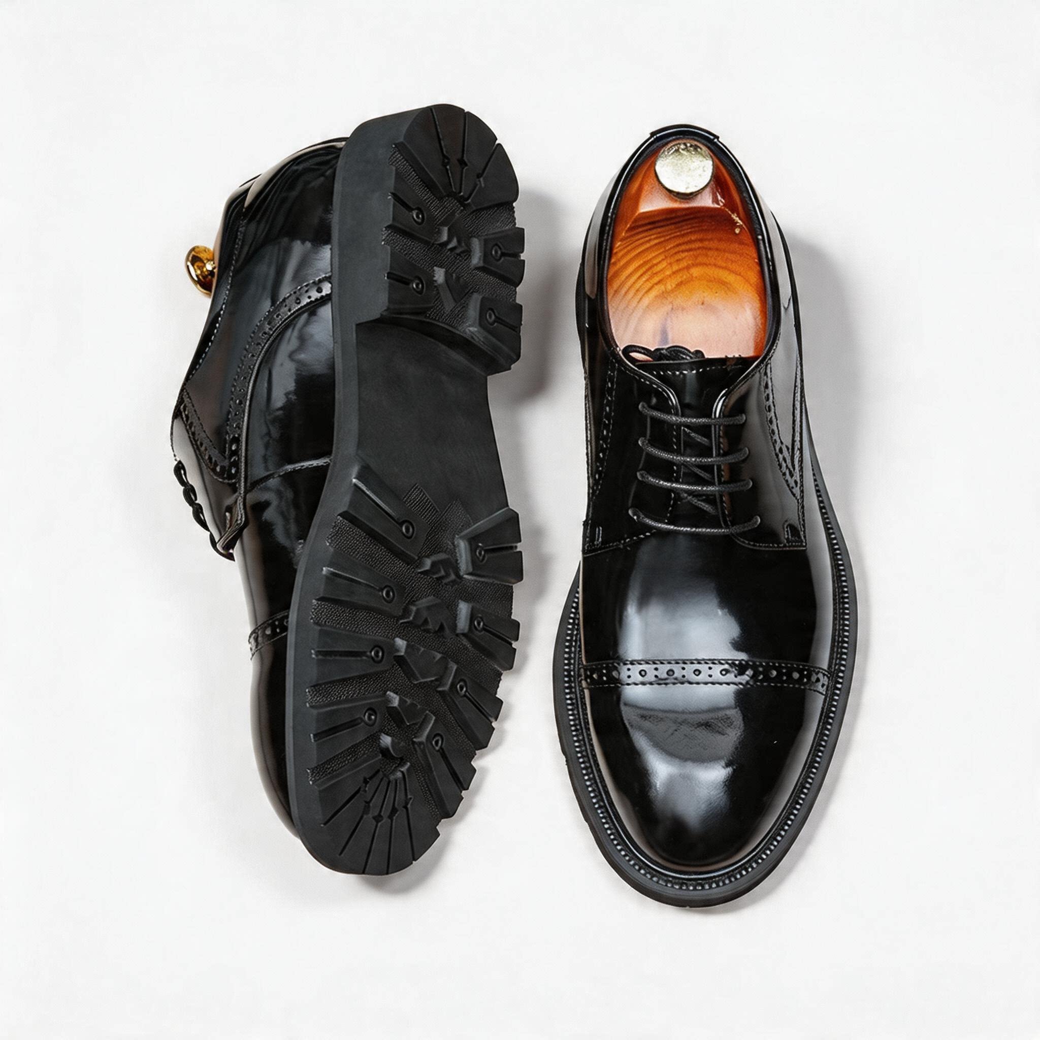 Men's Cap Toe Brogue Derbies: Genuine Leather Formal Dress Shoes