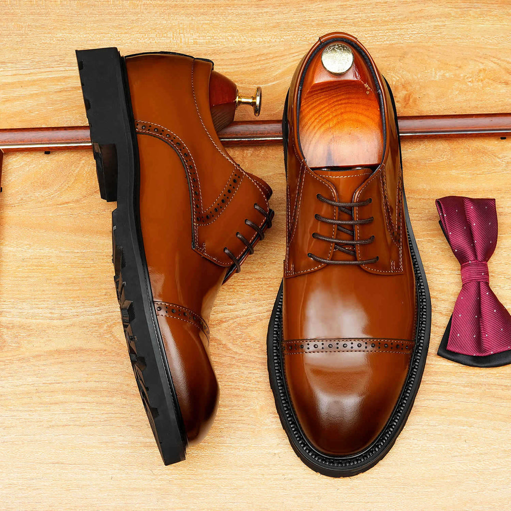 Men's Cap Toe Brogue Derbies: Genuine Leather Formal Dress Shoes