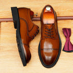Men's Cap Toe Brogue Derbies: Genuine Leather Formal Dress Shoes