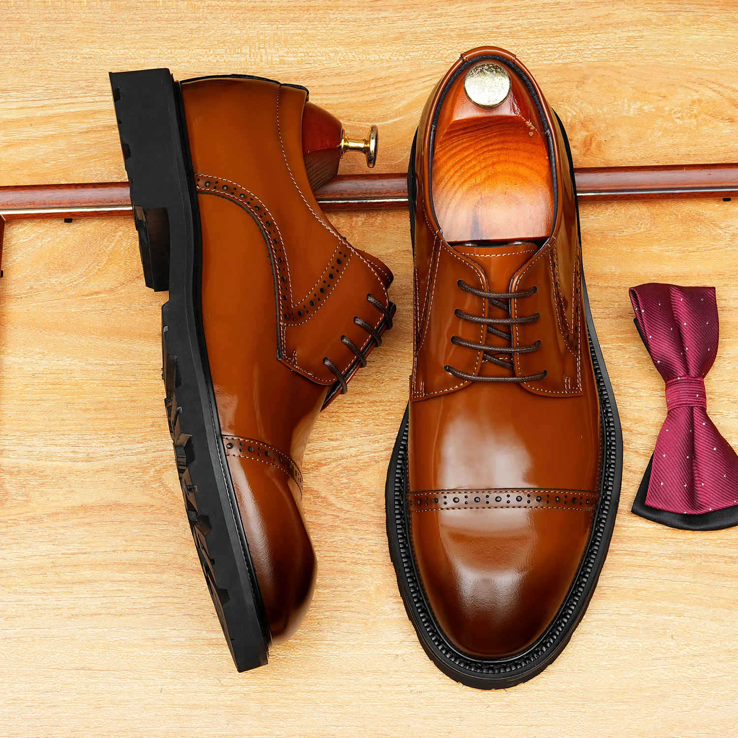Men's Cap Toe Brogue Derbies: Genuine Leather Formal Dress Shoes